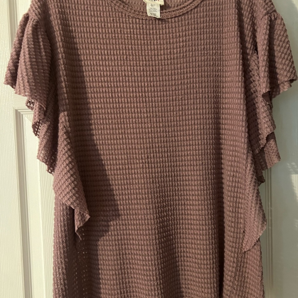 BiBi Dusty Rose Textured Ruffle Sleeve Blouse